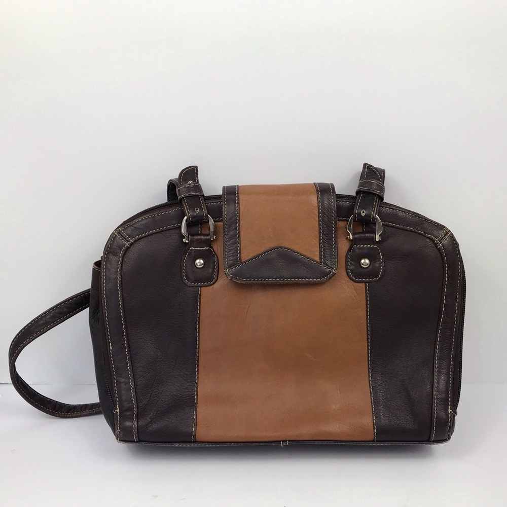 Vintage Lauren Aesthetic GRAFFEO Handmade Two-Tone Leather Satchel Purse Bag